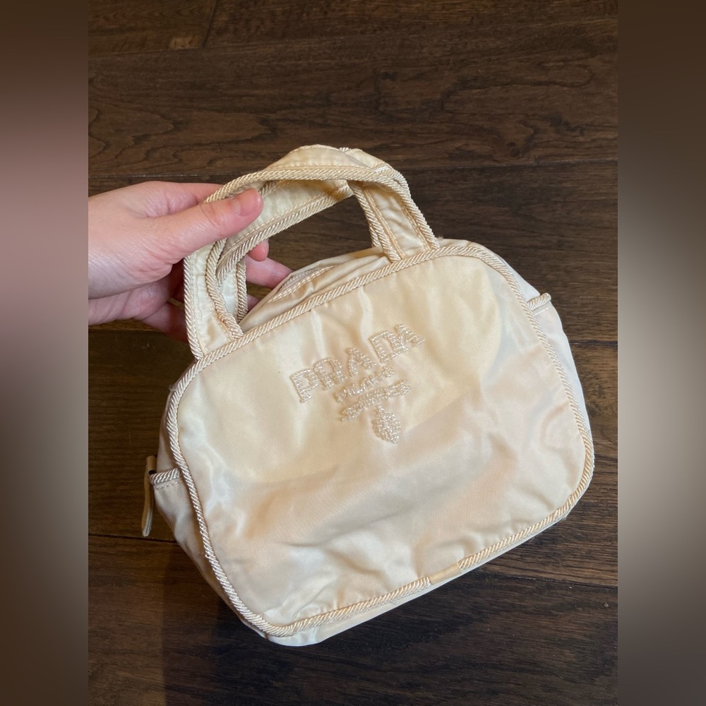 Prada Beige Sequin Logo Nylon Mini Bag